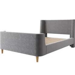 Generique Lit Enfant - Lit Simple avec Design Traîneau et Revêtement Velours Motif Espace - Structure Métal et Bois Gris - 90 x 200 cm* Lit Simple