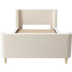 Lit Enfant - Lit Simple avec Design Traîneau et Revêtement Velours Motif Espace - Structure Métal et Bois Beige - 90 x 200 cm><noscript><img width=