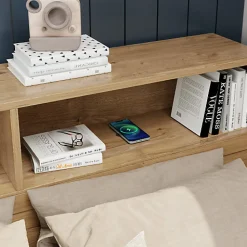 Lit enfant 140 x 200 cm - avec 1 tiroir - avec bibliothèque et rangement - sommier à lattes - naturel (matelas non inclus)><noscript><img width=