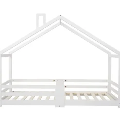 Okwish Lit enfant 90 x 200 cm - Lit Cabane avec Cheminée Antichute - Bois de Pin - Sans Matelas - Blanc*Enfant Lit Enfant