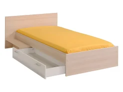Lit enfant 90 x 190 cm avec 1 tiroir - Coloris : Naturel et blanc - IPLIA><noscript><img width=