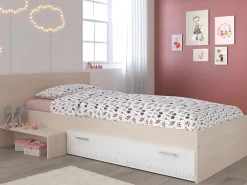 Lit enfant 90 x 190 cm avec 1 tiroir - Coloris : Naturel et blanc - IPLIA><noscript><img width=