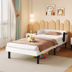 ProximaX Lit enfant 90 x 200 cm, en forme de chiots, cadre de lit en bois massif, avec sommier à lattes, sans matelas, Blanc* Lit Coffre