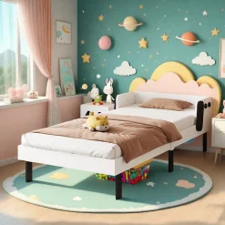 ProximaX Lit enfant 90 x 200 cm, en forme de chiots, cadre de lit en bois massif, avec sommier à lattes, sans matelas, Blanc* Lit Coffre