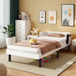 ProximaX Lit enfant 90 x 200 cm, en forme de chiots, cadre de lit en bois massif, avec sommier à lattes, sans matelas, Blanc* Lit Coffre