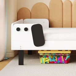 ProximaX Lit enfant 90 x 200 cm, en forme de chiots, cadre de lit en bois massif, avec sommier à lattes, sans matelas, Blanc* Lit Coffre
