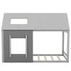 Lit enfant 90 x 200 cm en forme de maison, gris foncé et gris clair>Blackcolors New