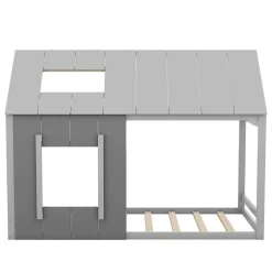 Lit enfant 90 x 200 cm en forme de maison, gris foncé et gris clair>Blackcolors New