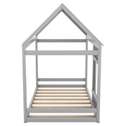 Lit enfant 90 x 200 cm en forme de maison, gris foncé et gris clair><noscript><img width=