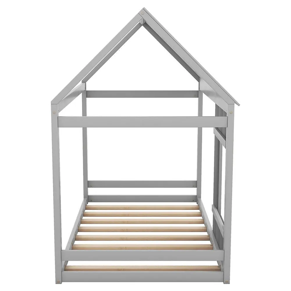 Lit enfant 90 x 200 cm en forme de maison, gris foncé et gris clair>Blackcolors New