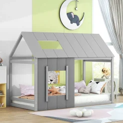 Lit enfant 90 x 200 cm en forme de maison, gris foncé et gris clair><noscript><img width=