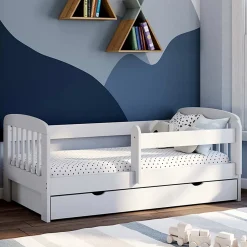 IDMarket Lit enfant 80 x 160 cm LILIA 1 tiroir de rangement avec sommier et barrières* Lit Avec Rangement