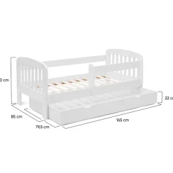 IDMarket Lit enfant 80 x 160 cm LILIA 1 tiroir de rangement avec sommier et barrières* Lit Avec Rangement