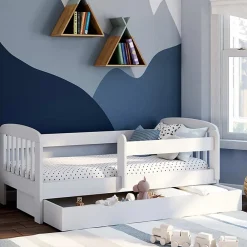 IDMarket Lit enfant 80 x 160 cm LILIA 1 tiroir de rangement avec sommier et barrières* Lit Avec Rangement