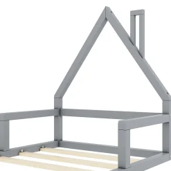 Lit enfant 90 x 200 cm, lit plat en forme de maison, pin gris,><noscript><img width=