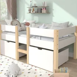 Blackcolors Lit enfant 90 x 200 cm, tiroirs, pin massif, blanc*Enfant Lit Enfant