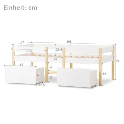 Blackcolors Lit enfant 90 x 200 cm, tiroirs, pin massif, blanc*Enfant Lit Enfant