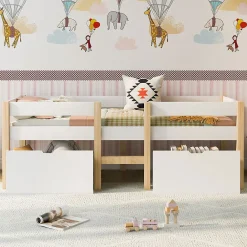 Blackcolors Lit enfant 90 x 200 cm, tiroirs, pin massif, blanc*Enfant Lit Enfant