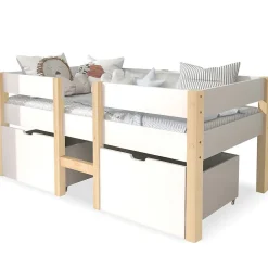 Blackcolors Lit enfant 90 x 200 cm, tiroirs, pin massif, blanc*Enfant Lit Enfant