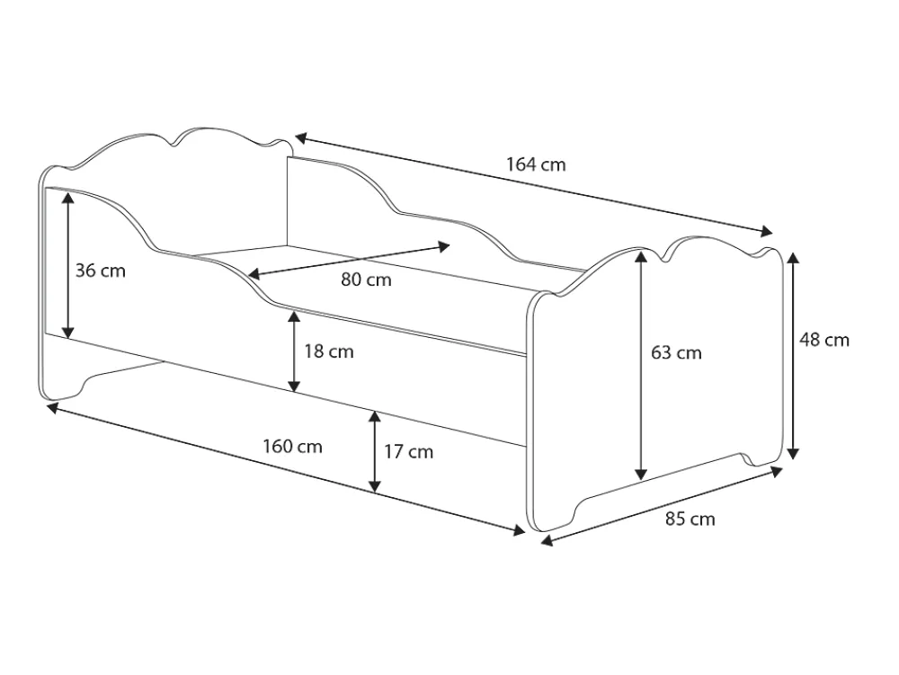 Kobi Lit enfant ANNA avec matelas 160x80 Princesse en couronne*Enfant Lit Enfant