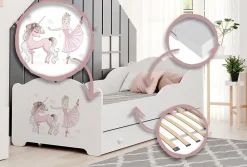 Kobi Lit enfant ANNA avec tiroir 160x80 Fille avec licorne* Ensemble Sommier Et Matelas