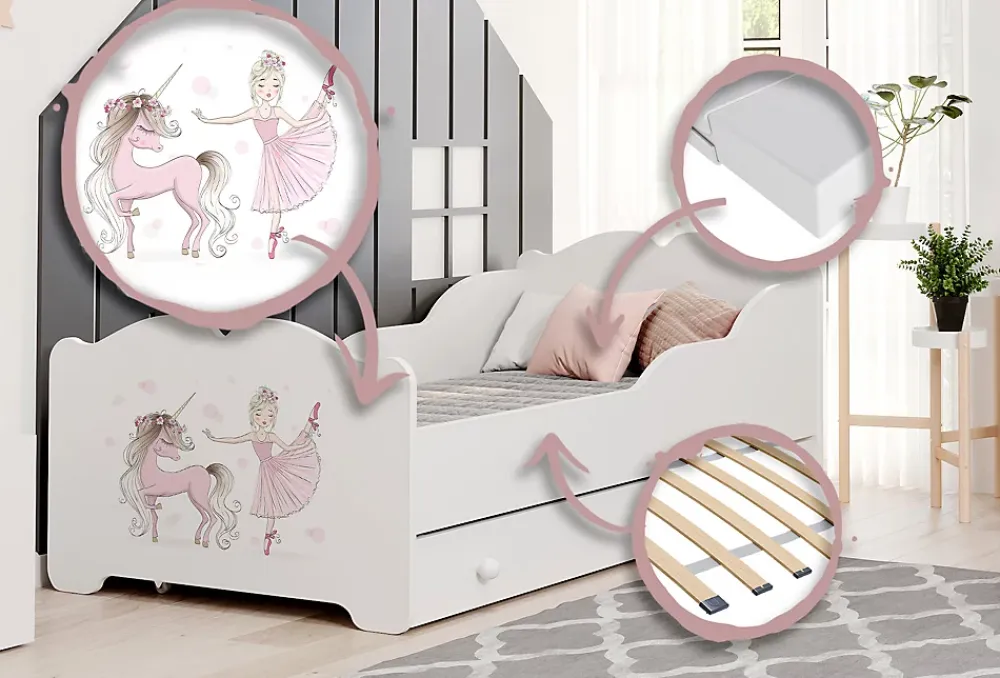 Kobi Lit enfant ANNA avec tiroir 140x70 Cat* Ensemble Sommier Et Matelas