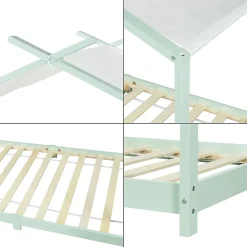Lit enfant Brome bois de pin 90 x 200 cm vert menthe blanc en.casa><noscript><img width=
