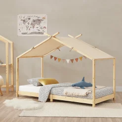 [En.Casa] Lit enfant Brome bois de pin 90 x 200 cm naturel beige en.casa*Enfant Lit Enfant