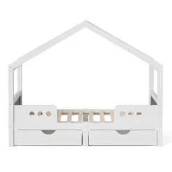 Okwish Lit enfant cabane 90x200 cm en bois - Lit simple stable pour chambre junior - Sans matelas - Design classique - Blanc*Enfant Lit Enfant