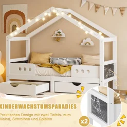 Okwish Lit enfant cabane 90x200 cm en bois - Lit simple stable pour chambre junior - Sans matelas - Design classique - Blanc*Enfant Lit Enfant