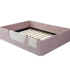 ModernLuxe Lit enfant capitonné 140x190 cm - avec barrières de sécurité amovibles - avec sac de rangement - rose (matelas non inclus)* Lit Avec Rangement