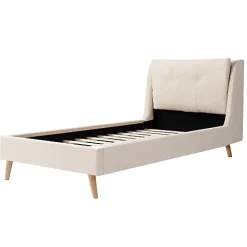 ModernLuxe Lit enfant capitonné 90x200cm - Tête de lit capitonnée - Oreillers réglables - Pieds en bois massif - Velours - Beige*Enfant Lit Enfant