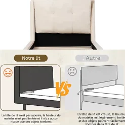 ModernLuxe Lit enfant capitonné 90x200cm - Tête de lit capitonnée - Oreillers réglables - Pieds en bois massif - Velours - Beige*Enfant Lit Enfant