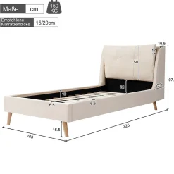ModernLuxe Lit enfant capitonné 90x200cm - Tête de lit capitonnée - Oreillers réglables - Pieds en bois massif - Velours - Beige*Enfant Lit Enfant