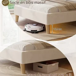 ModernLuxe Lit enfant capitonné 90x200cm - Tête de lit capitonnée - Oreillers réglables - Pieds en bois massif - Velours - Beige*Enfant Lit Enfant