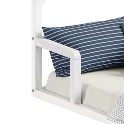 Lit enfant ELOA type Montessori, couchage 90x200 cm, en pin massif lasuré blanc><noscript><img width=