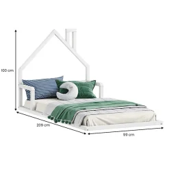 Lit enfant ELOA type Montessori, couchage 90x200 cm, en pin massif lasuré blanc><noscript><img width=