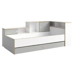Lit enfant ELYO 90x200 cm Avec tiroirs, niches et étagères Gris, blanc & chene clair>Meublorama Clearance