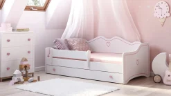 Lit enfant EMY 160x80cm avec tiroir - rose - Avec Matelas - coeur>Htmeubles New