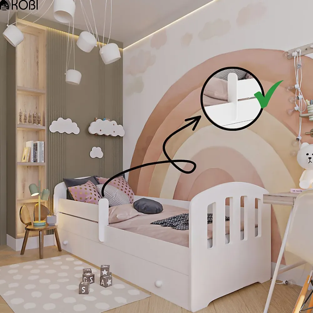 Kobi Lit enfant Felix 160x80 avec tiroir blanc* Ensemble Sommier Et Matelas