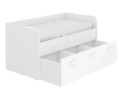 Pegane Lit enfant gigogne 90 x 190 cm en mélamine coloris blanc avec 3 tiroirs - Longueur 194.3 x Profondeur 97 x Hauteur 60 cm* Tête De Lit