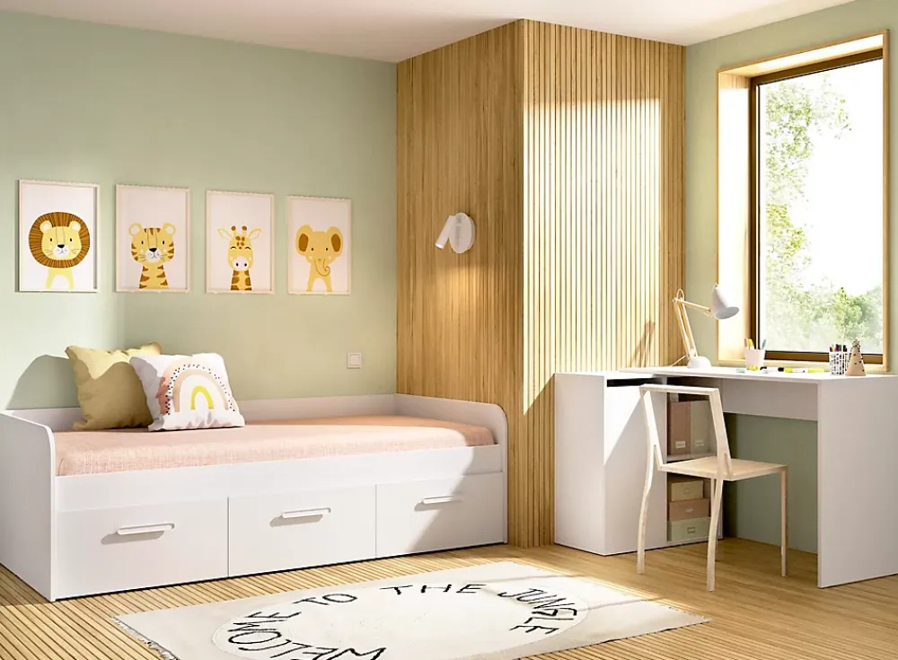 Pegane Lit enfant gigogne 90 x 190 cm en mélamine coloris blanc avec 3 tiroirs - Longueur 194.3 x Profondeur 97 x Hauteur 60 cm* Tête De Lit