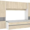 Lit enfant gigogne 90 x 190 cm coloris blanc /chêne + armoire - Longueur 302 x Hauteur 203 x Profondeur 97 cm>Pegane Online