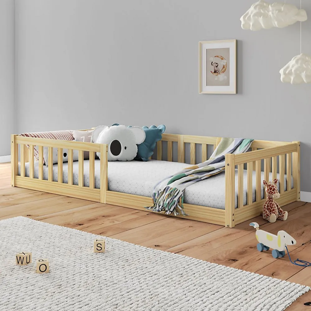 Lit enfant GUSTAVO avec sommier type Montessori 90x190 cm en bois massif - Naturel>Idimex Best
