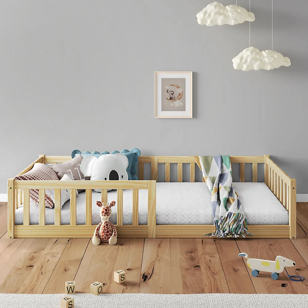 Lit enfant GUSTAVO avec sommier type Montessori 90x190 cm en bois massif - Naturel>Idimex Best