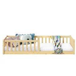 Lit enfant GUSTAVO avec sommier type Montessori 90x190 cm en bois massif - Naturel><noscript><img width=