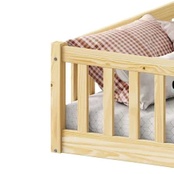 Lit enfant GUSTAVO avec sommier type Montessori 90x190 cm en bois massif - Naturel><noscript><img width=