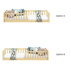 Lit enfant GUSTAVO avec sommier type Montessori 90x190 cm en bois massif - Naturel><noscript><img width=