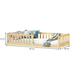 Lit enfant GUSTAVO avec sommier type Montessori 90x190 cm en bois massif - Naturel><noscript><img width=