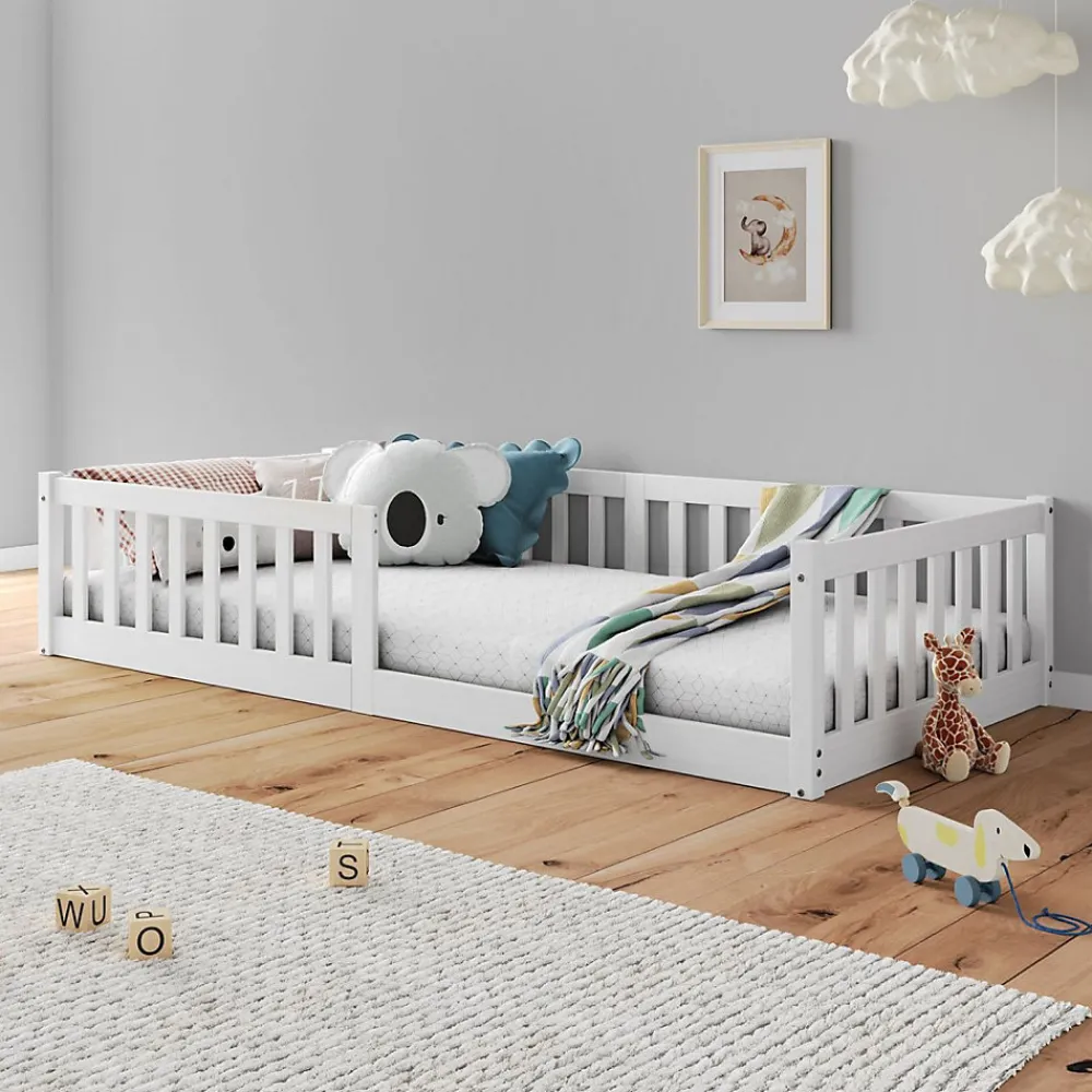 Lit enfant GUSTAVO avec sommier type Montessori 90x190 cm en bois massif - Blanc>Idimex Best